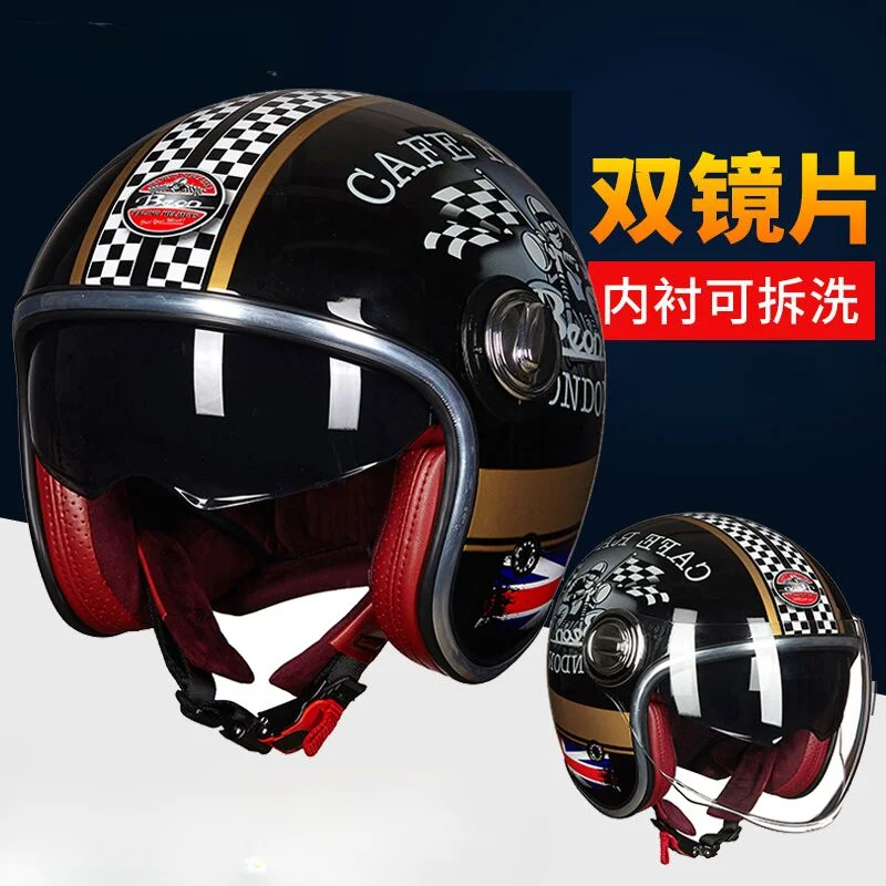 Retro Motorcycle Helmet with Dual Lenses for Men and Women, Summer Sun Protection, Electric Scooter, Seasonal Personality