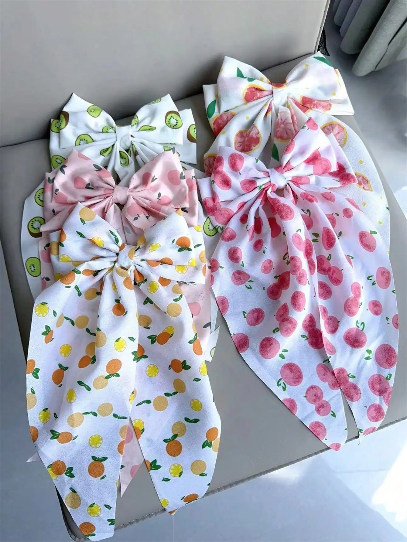 2 fruit pattern bow spring clip Summer new fresh sweet bow hair clip printed top clip Spring clip hair clip Hair accessories