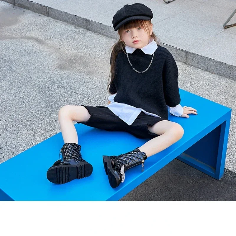 Stivali da ragazza 2024 autunno inverno nuovi stivali per bambini moda scarpa da principessa stivale corto antiscivolo scarpe per bambini