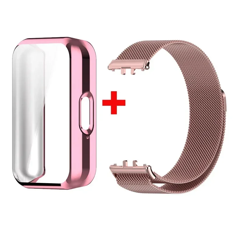 Milanese Strap + Case For Samsung Galaxy Fit 3 Fit3 SM-R390 Stainless steel Magnetic Loop 2 IN 1 Wristband Full TPU Case Cover