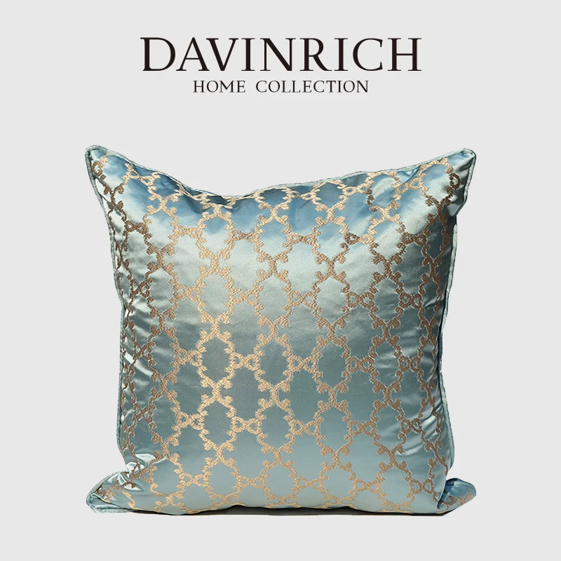 

DAVINRICH European Kingdom Tile Floral Jacquard Cushion Cover Luxury Satin Texured Accent Pillow Case French Style Home Decor