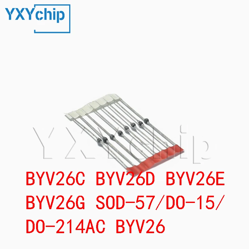 Diodo rápido da eficiência elevada do diodo da recuperação, BYV26C, BYV26D, BYV26E, BYV26G, SOD-57, DO-15, DO-214AC, novo, 20 PCes