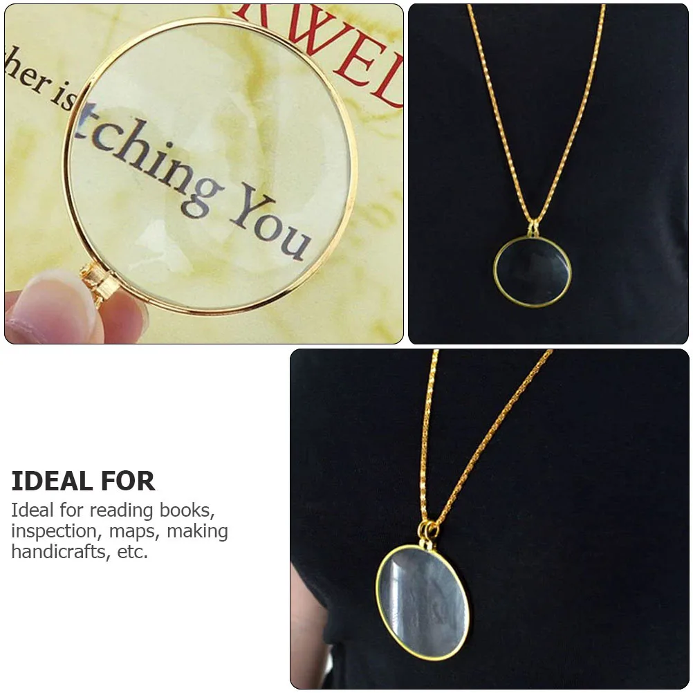 

Magnifying Glasses Reading Magnifier Necklace 5X Zinc Alloy Golden Portable Visual Aid for Books Maps H Exploration
