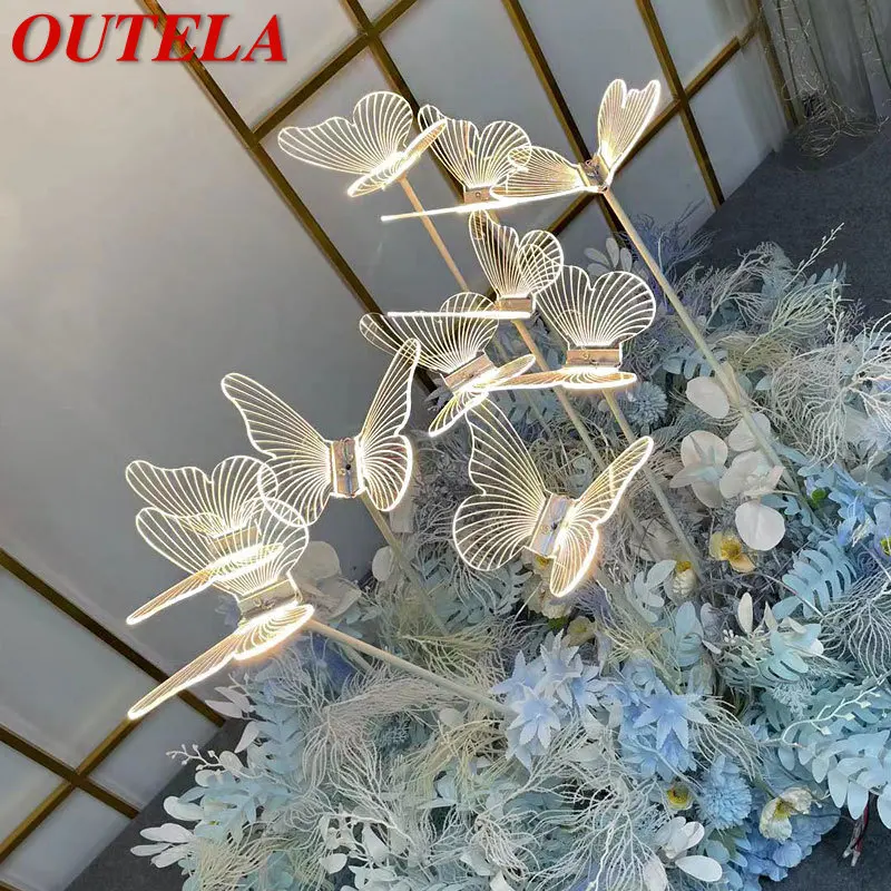 OUTELA Modern Wedding Walkway Elegant Acrylic Butterflies LED Standing Lamp for Romantic Party Light Stands Decoration