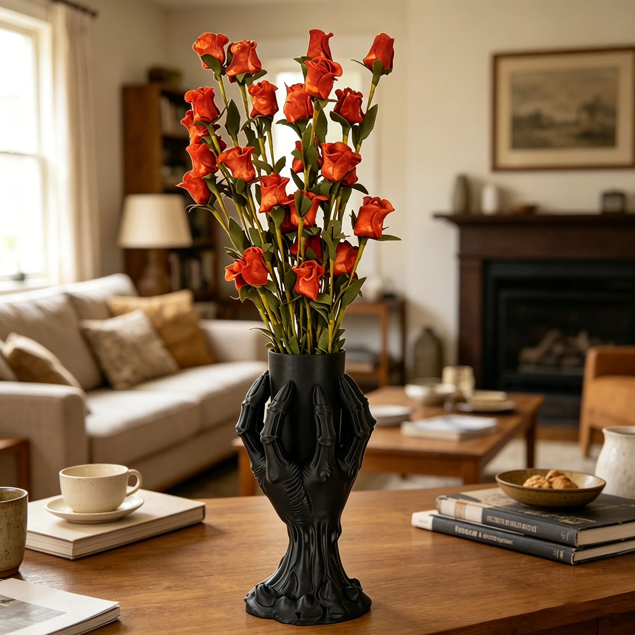 Cross-Border Gothic Double Skeleton Hand Shaped Vase For Home Desktop Dried Flower Arrangement & Decor Scenario