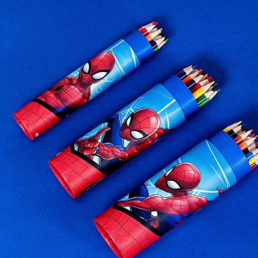 Genuine Disney Frozen Spider-Man Marvel 12 Colors Art Pencils Wooden Drawing Pencil Kit in Tube Case for School Office Art Gifts