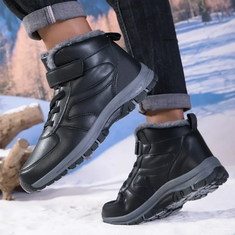 Winter Boots for Men New Waterproof PU Leather Warm Snow Ankle Boots Outdoor Warm Plush Non-slip Work High-top Casual Shoes
