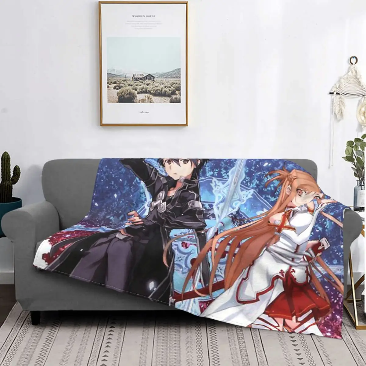 Alicization Kirito Anime Series Blanket Fleece Velvet Ultra-Soft Sweet Asuna And Kirito Throw Blankets For bed Plush Thin Quilt