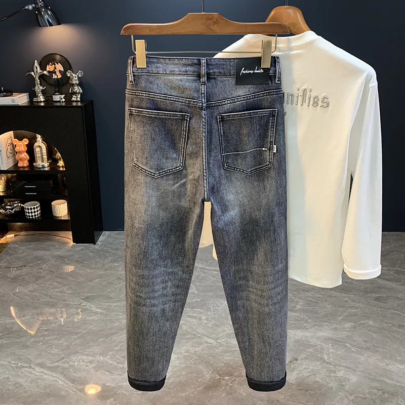 

2025 Autumn New High end Smoke Grey Jeans Men's Trendy Brand Elastic Loose Show Thin Straight Tube Long Pants