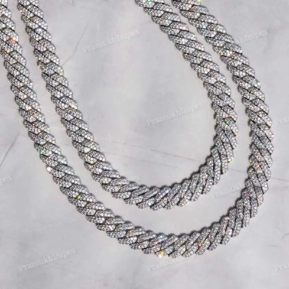 

New Fashion Full Iced Out 12mm Moissanite Cuban Link Chain 14k White Gold Pass Diamond Tester Vvs Diamond Necklace for Men's