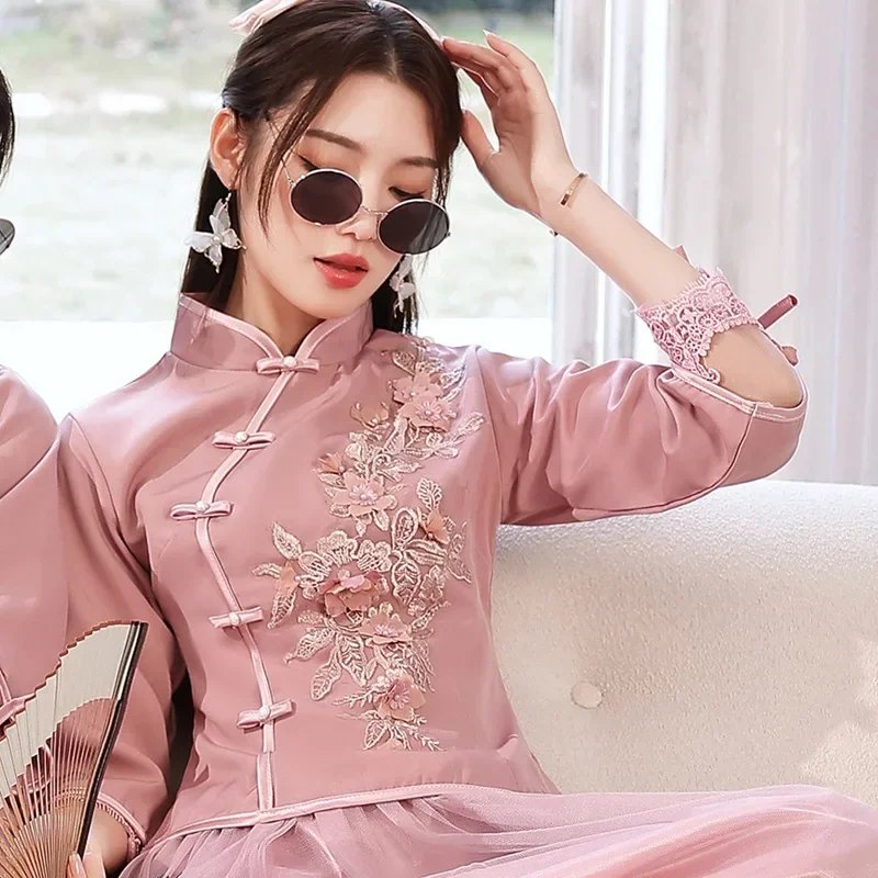 

Chinese Wedding Dresses Qipao Traditional Bridesmaid Elegant Khaki Pink Cheongsam Modern Three Quarter Sleeves Outfits for Girls