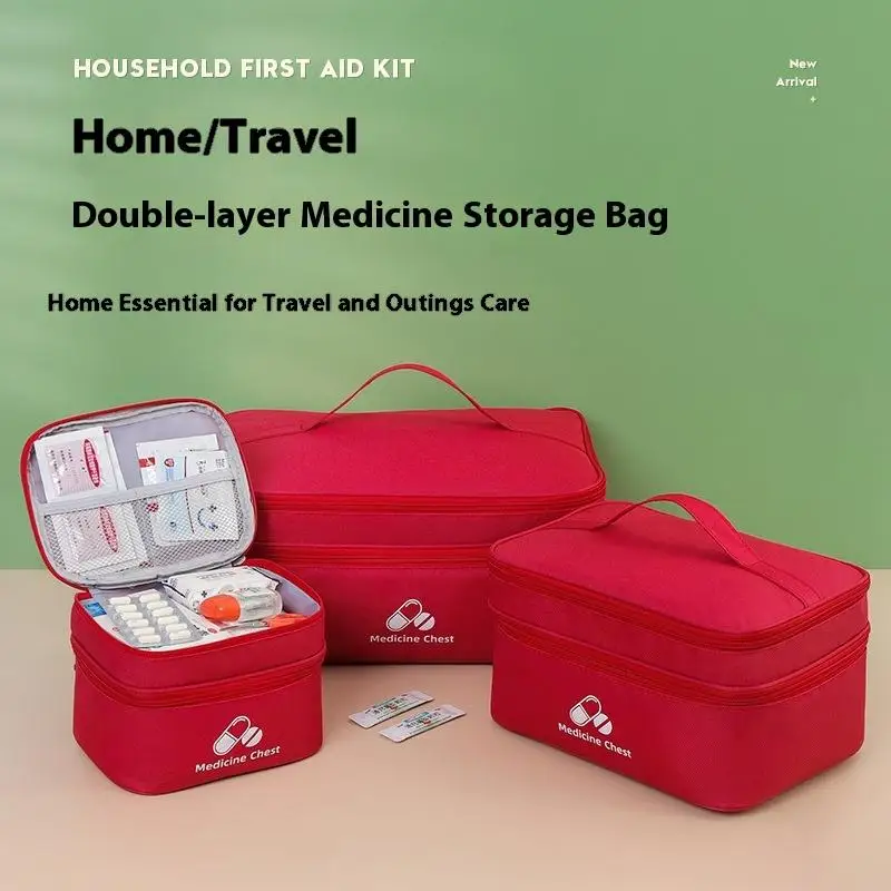 

1Pc Oxford Cloth Double Layer First Aid Kit Classification Storage Drug Sorting Bag Epidemic Prevention Pouch For Home & Travel