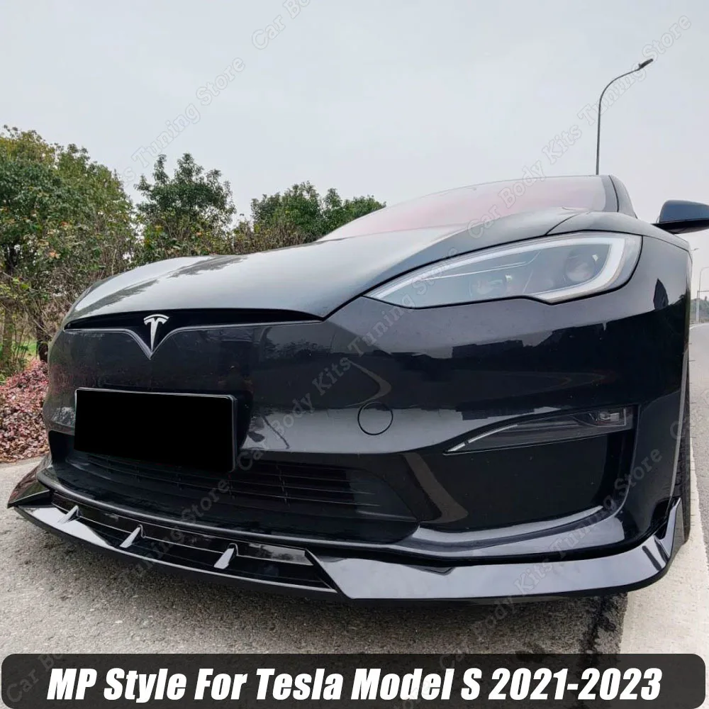 MP Style For Tesla Model S 2021 2022 2023 Front Lip Bumper Body Kits Spoiler Splitters Diffuser Gloss Black Tuning ABS Splitters 