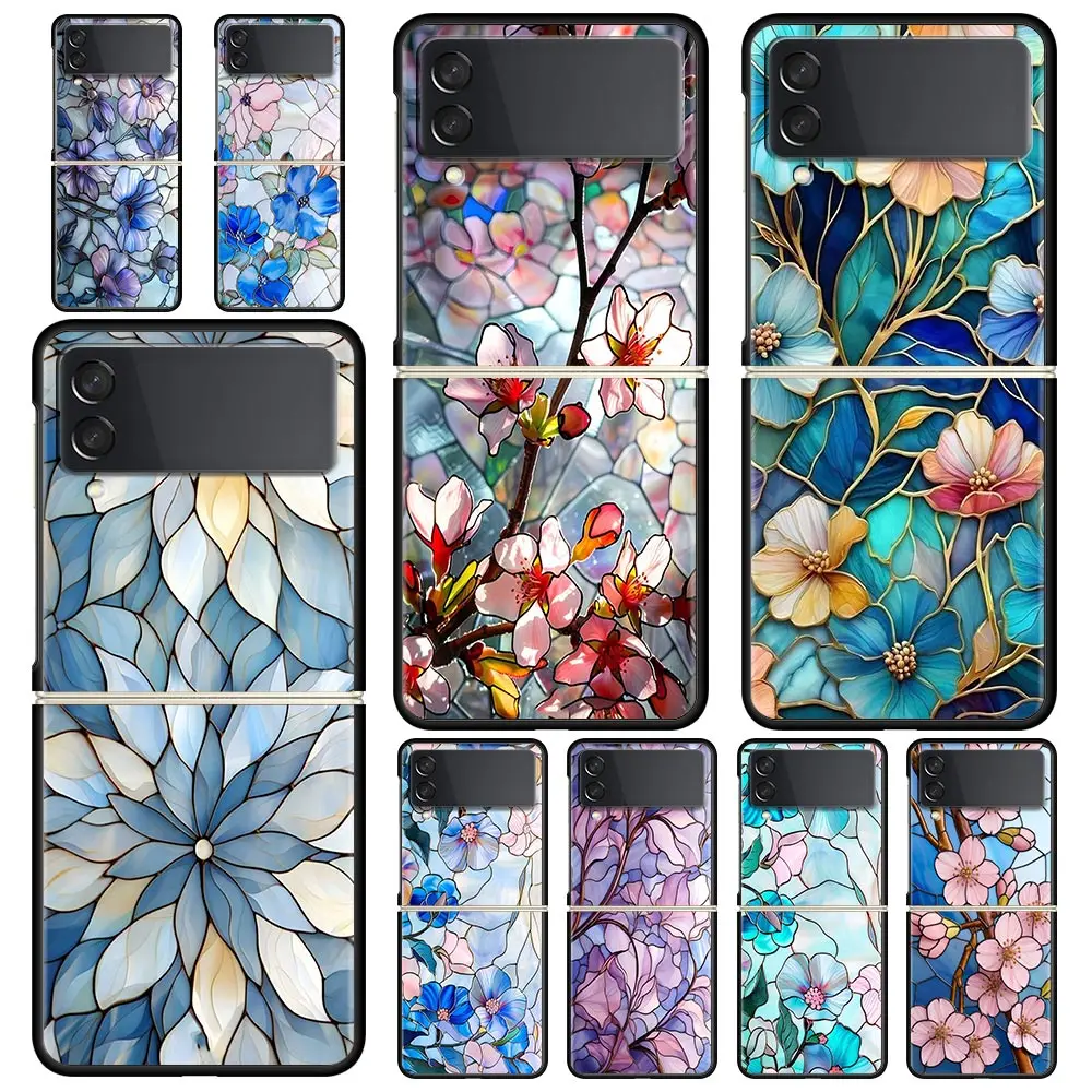 Phone Case for Samsung Galaxy Z Flip 3 4 5 6 7 Folding Shell For Samsung Z Flip4 Flip5 PC Hard Cover Flower marble Geometry