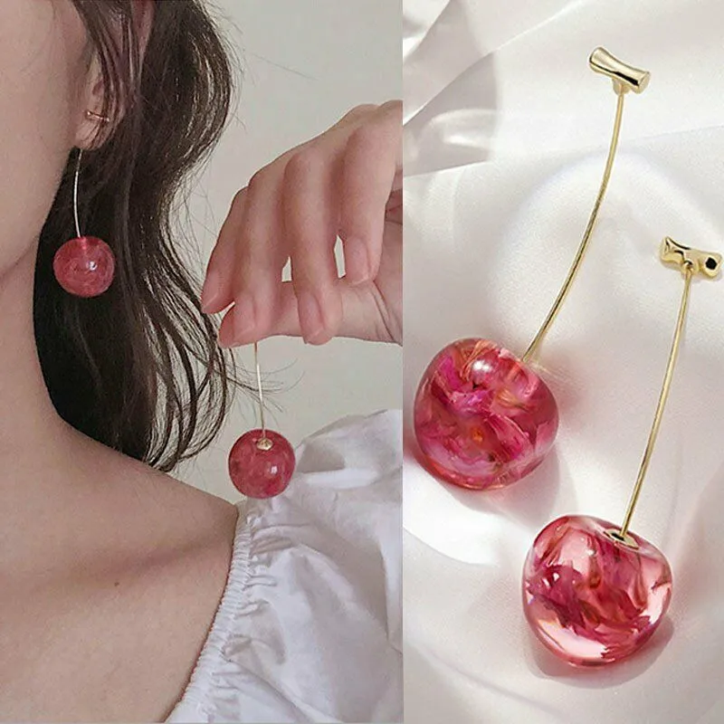 1PCS Exquisite Cherry Shape Earrings Fashion Sweet Cherry Earrings Red Yellow Simulation Fruit Earrings