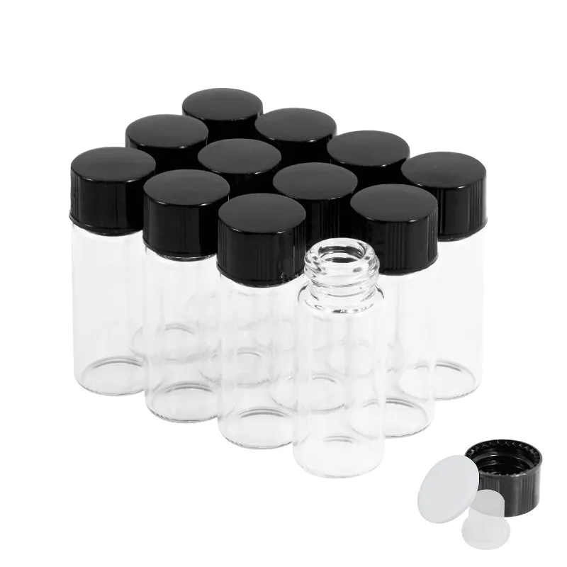 12PCS 4ml Clear Glass Small Vials with Screw Caps & Plastic Stoppers