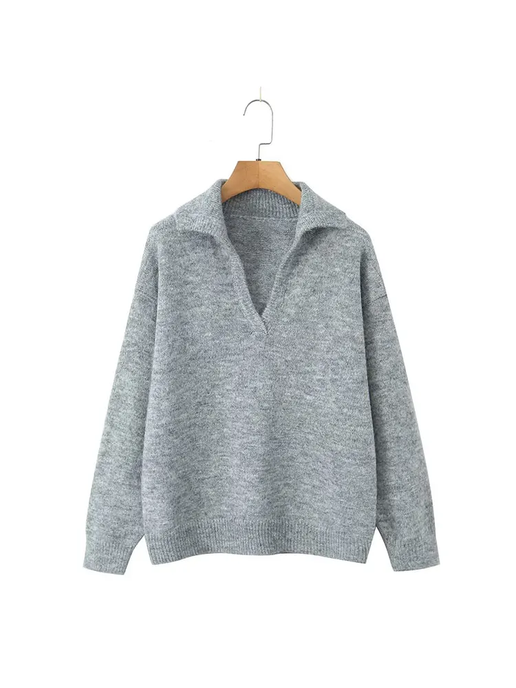 เสื้อสเวตเตอร์ถักลำลองผู้หญิง TFAFXY รุ่นหลวมๆ ปี 2026 แขนยาว คอปกโปโล ทรงโอเวอร์ไซส์ เสื้อกันหนาวผู้หญิง อุ่นสบาย สไตล์ Y2K