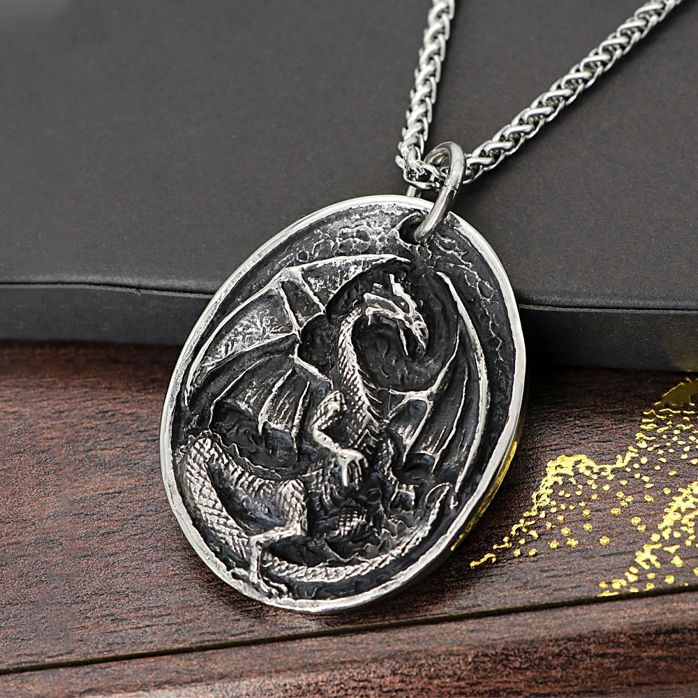 

Retro Round Medal Dragon Pendant Necklace For Men Boys Stainless Steel Animal Pendant Fashion Creative Jewelry Gift Dropshipping