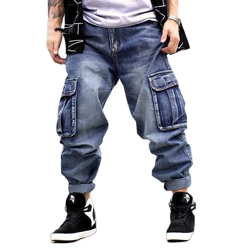 

New Fashion Cargo Jeans Men Casual Denim Pants Loose Baggy Straight Trousers Streetwear Hiphop Harem Jeans Plus Size Clothing