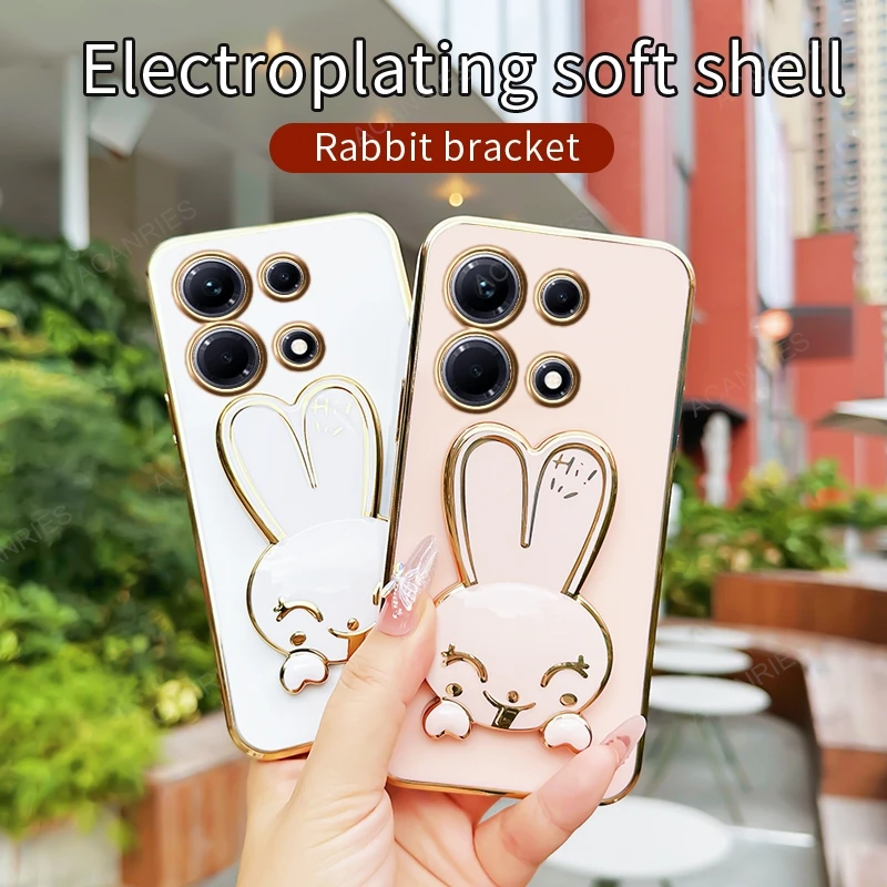 For Oneplus 8t 9 9r 10 Pro 10r 10t 11 11r 12 R 12r 1+ 10pro Plating Silicone Soft Case 1 + Ace 2 3 Long Eared Rabbit Stand Cover