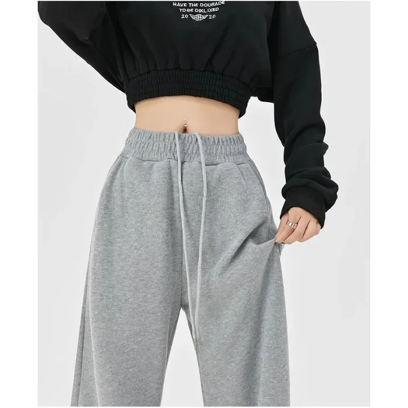 QWEEK Gray Sport Women's Sweatpants Korean Fashion Baggy Casual Jogger Pants Loose Kpop Sportswear Female Gym Vintage Hippie New