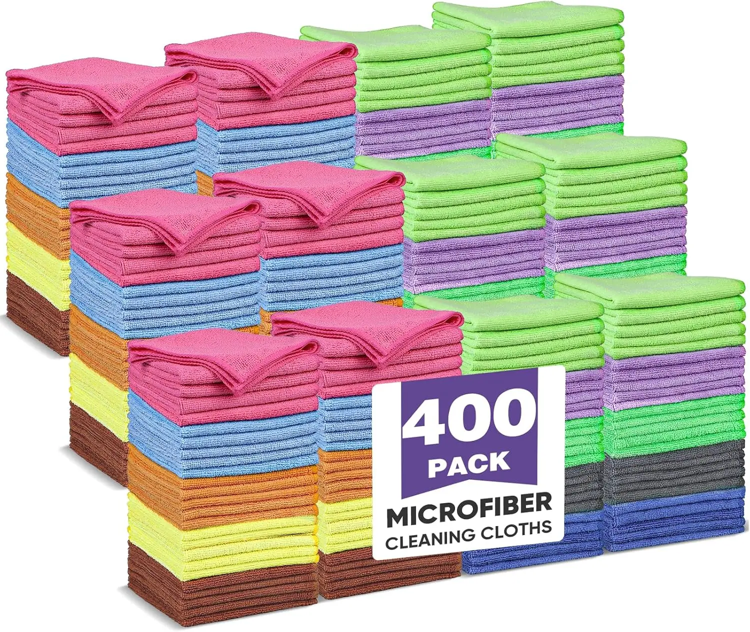 

10 Colors Microfiber Cleaning Cloths, 400 Pack Assorted Rags, Highly Absorbent Towels for Car Kitchen Bathroom Household