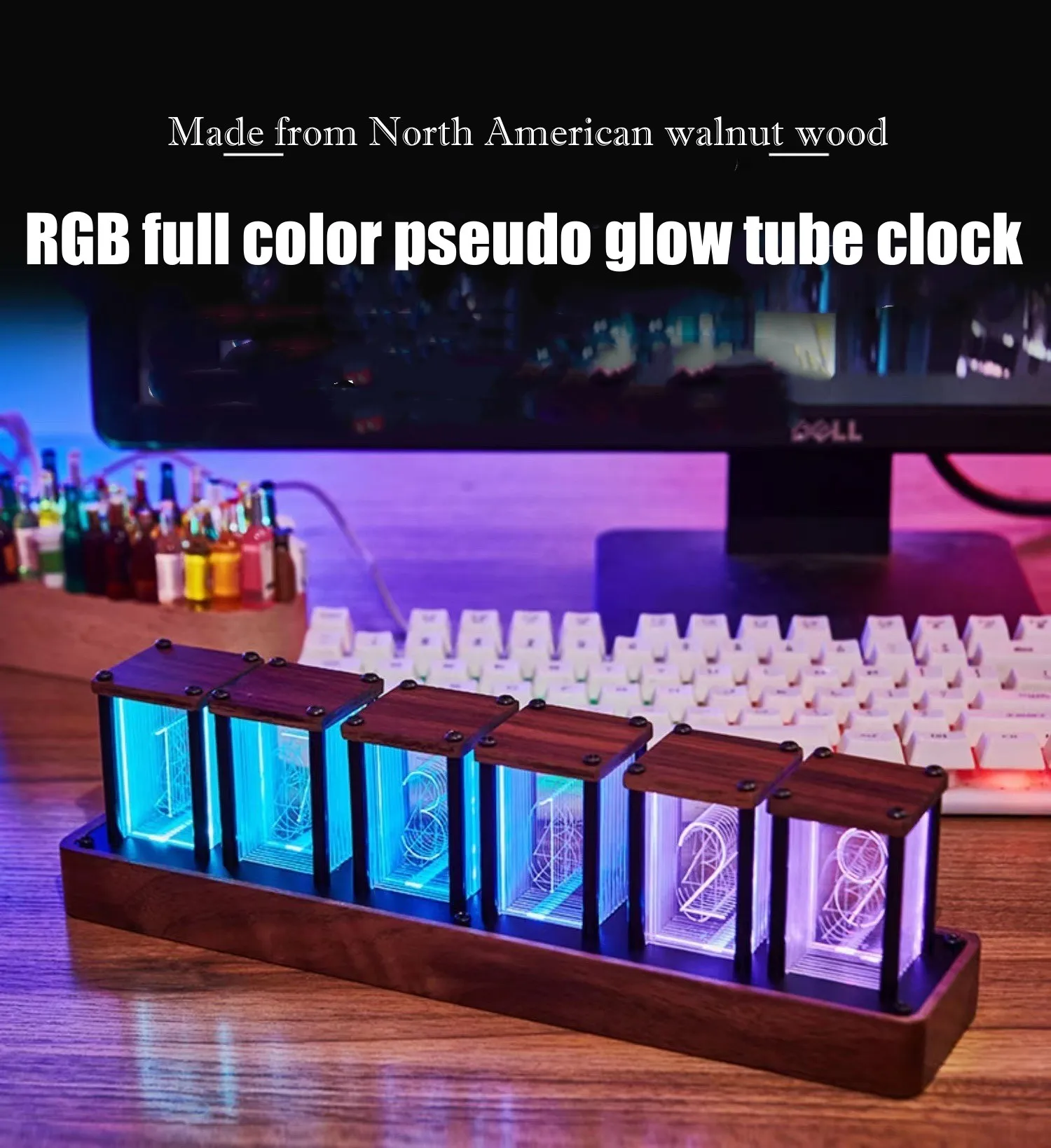 RGB Nixie Glow Tube Uhr DIY Holz Tisch uhr führte elektronische Nachtlichter Desktop-Lampe Digitaluhr Spielzimmer Dekoration Geschenk