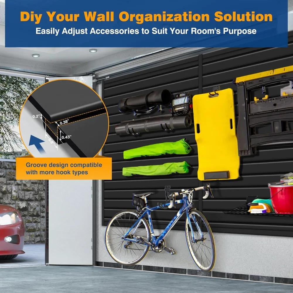 لوحة جدارية سوداء للمرآب مقاس 2 × 4 بوصة منظم حائط من مادة PVC Slatwall شديدة التحمل مثبتة على الحائط - منزل