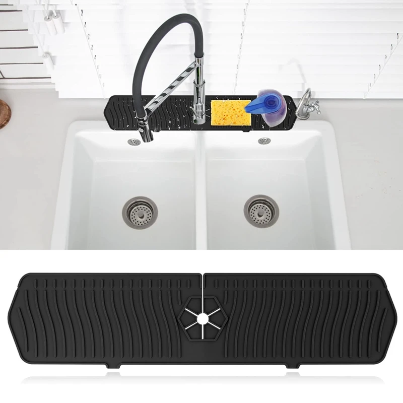 Kitchen Sink Splash Guards Water Guards Catcher Tray Long Silicone Faucet Handle For Kitchen Black