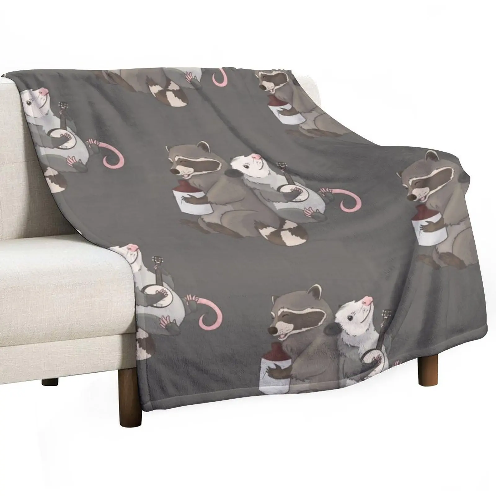 

Opossum and a Racoon playing instruments Throw Blanket warm for winter Blankets For Sofas decorative Blankets