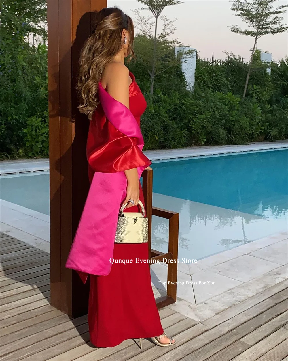 Qunque One Sleeve Slit Evening Dresses With Cape Vestidos De Noite Dubai Saudi Arabic Prom Dress Birthday Dresses Customized