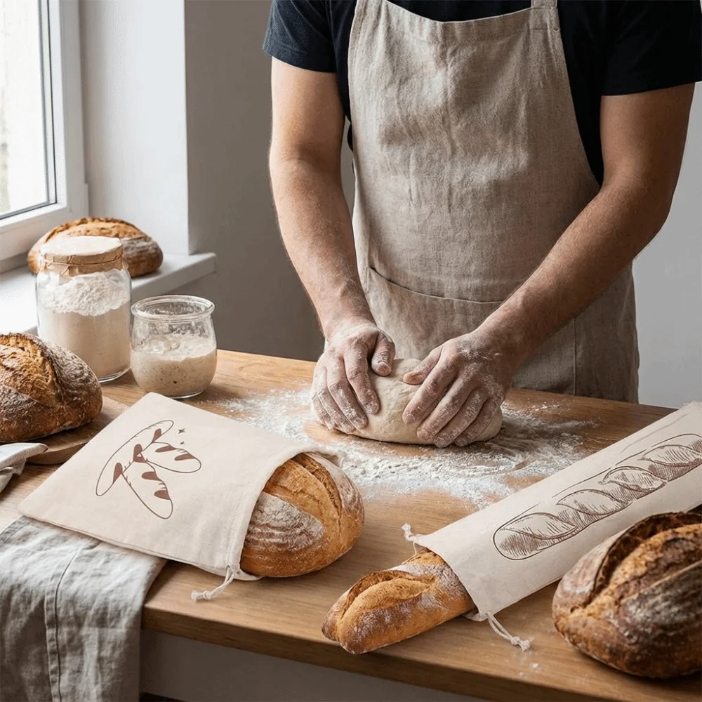 2 Stück Große Leinen-Brottaschen Umweltfreundliche Frischhaltende Brottaschen mit Kordelzug Wiederverwendbare Waschbare Französische Baguette-Aufbewahrungstaschen