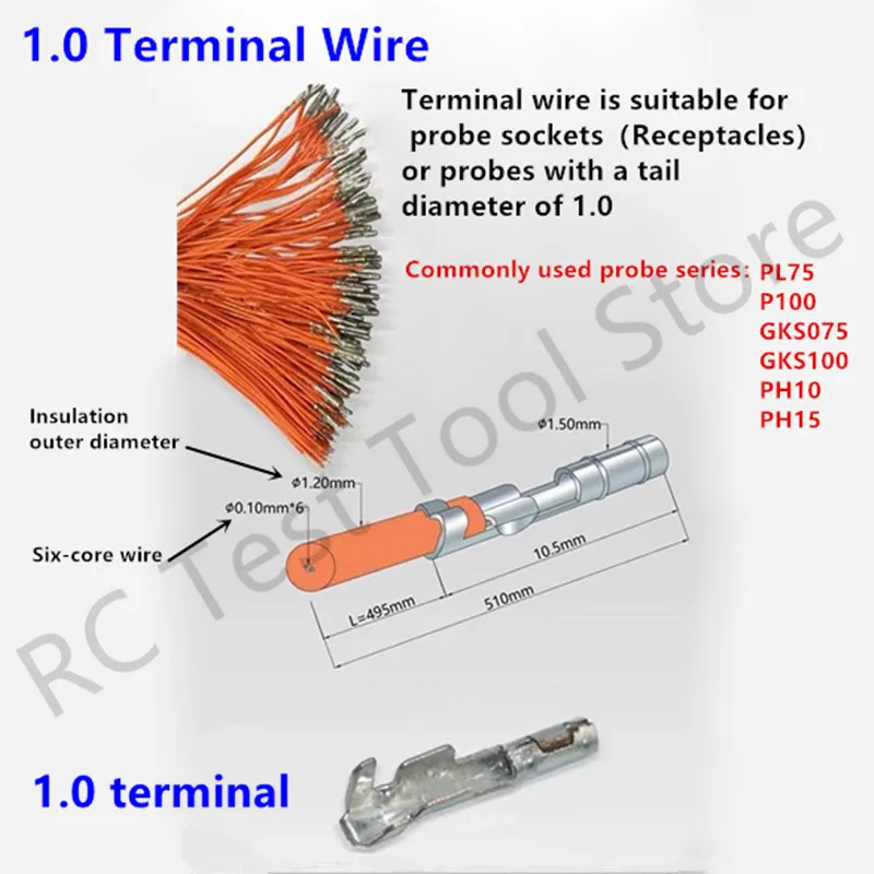 100 pz 1.0mm sonda collegare adattatore ICT R100-4T RL75-4T PH-10 26 # 26AWG 26awg filo Lengt 50cm 500mm presa 1.0mm terminale