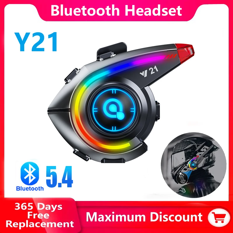 

Y21 Motorcycle Helmet Earphones Bluetooth 5.4 Waterproof Noise Earphones With Fm Radio RGB Lightweight Helmet Earphones