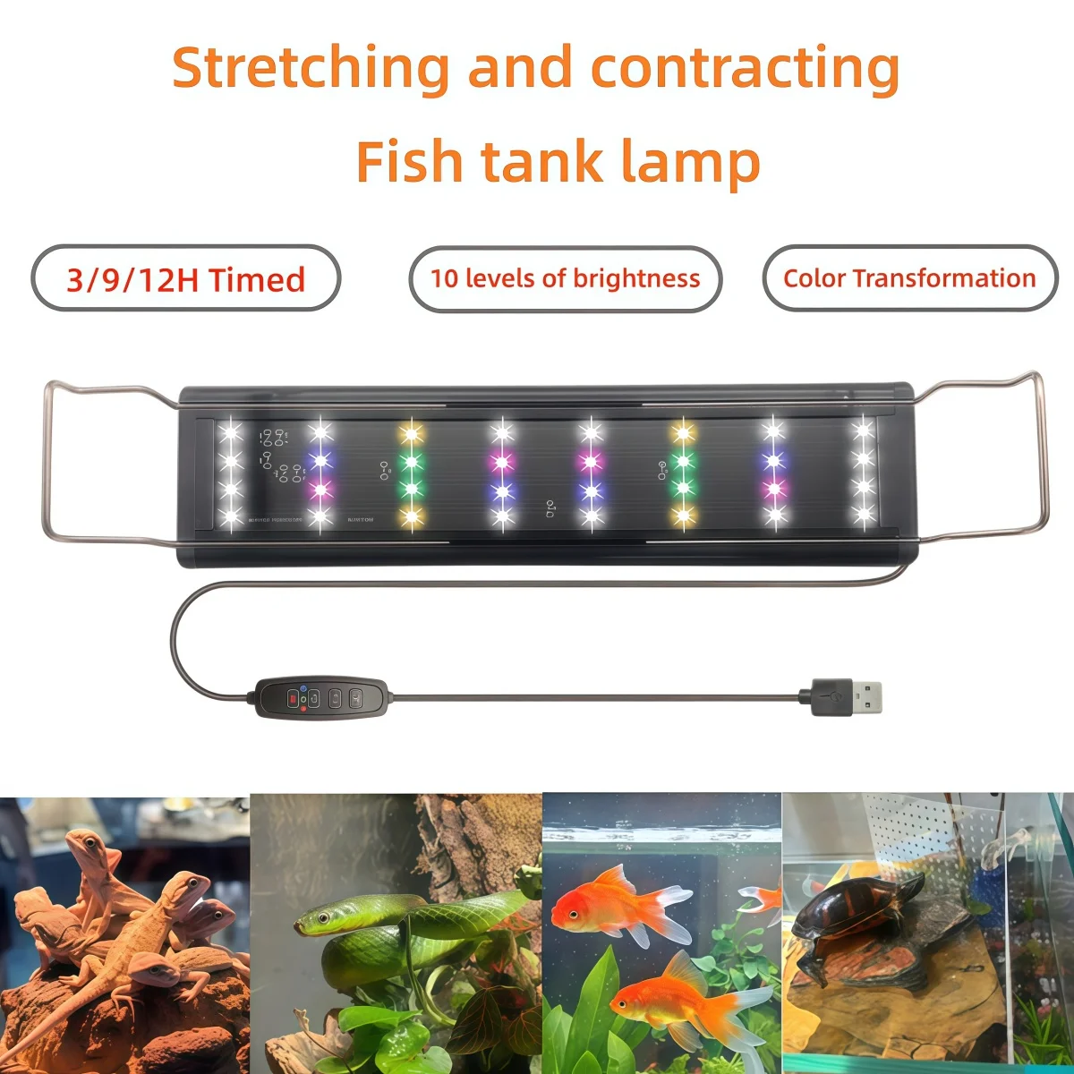 Adjustable Fish Tank Light, Reptile Lighting Fixture, Ultra-Thin LED Aquarium Lamp, Aquatic Plant Light, 3/9/12 Timer