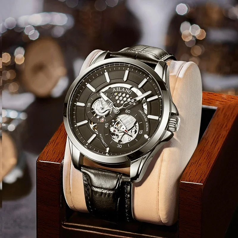 AILANG AL-8629B-2 Luxury Men Automatic Mechanical Watch, Skeleton Hollow Dial with Luminous Hands, Waterproof Fashion Wristwatch