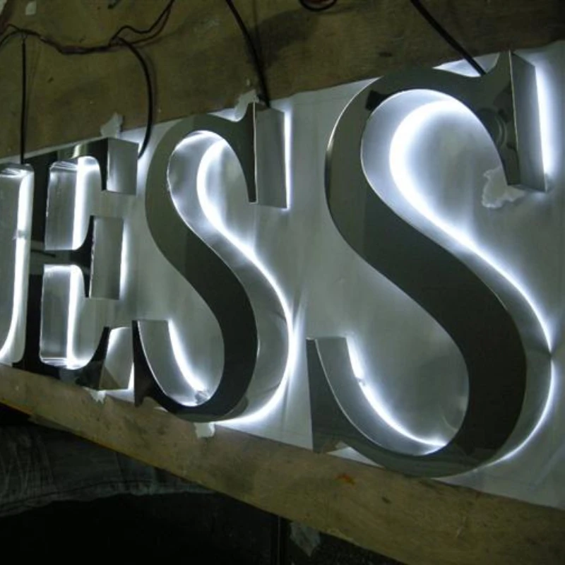 Custom Outdoor Stainless Steel Backlit LED Shop Signs, 3D metal Halolit LED letters reverse luminous shop sign