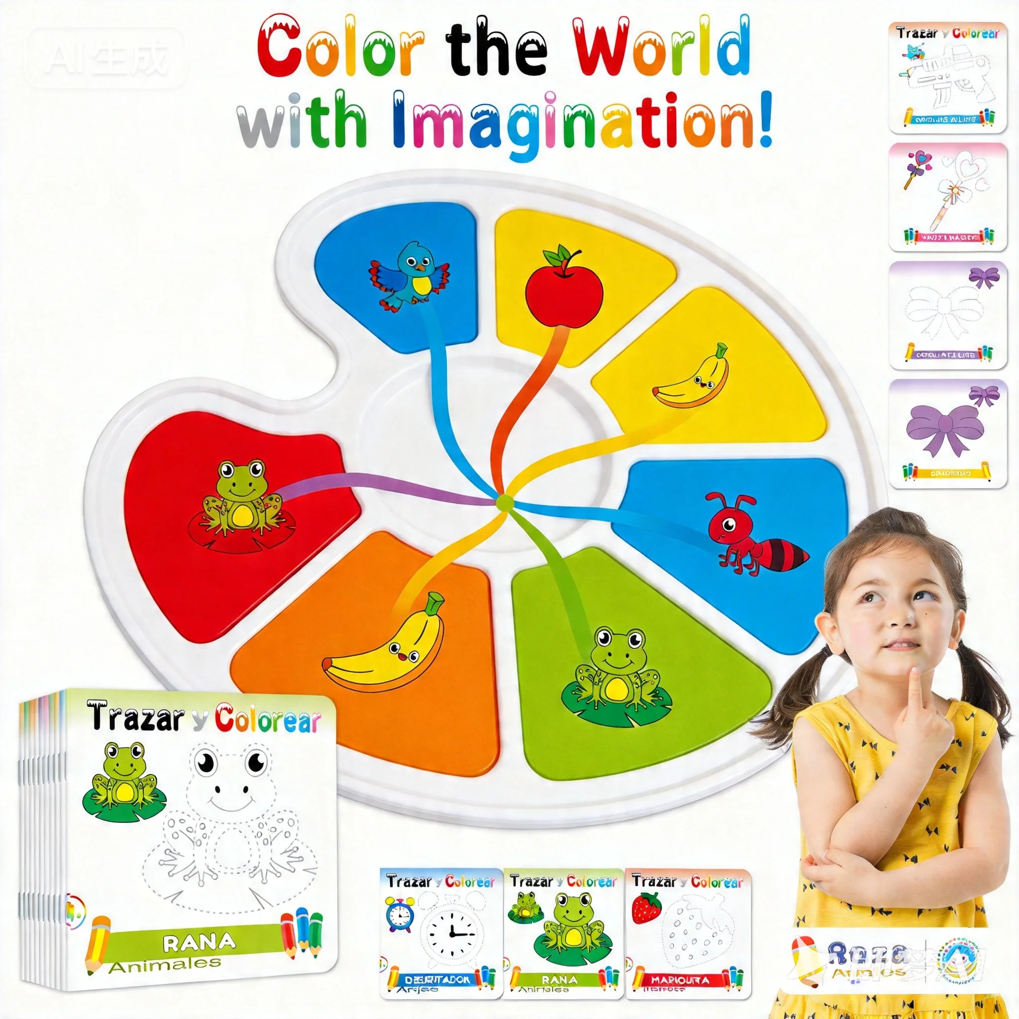 Set of 10 Tracing & Coloring Books, Fun Educational Line Art Designs with Animals, Fruits & Vehicles for Kids