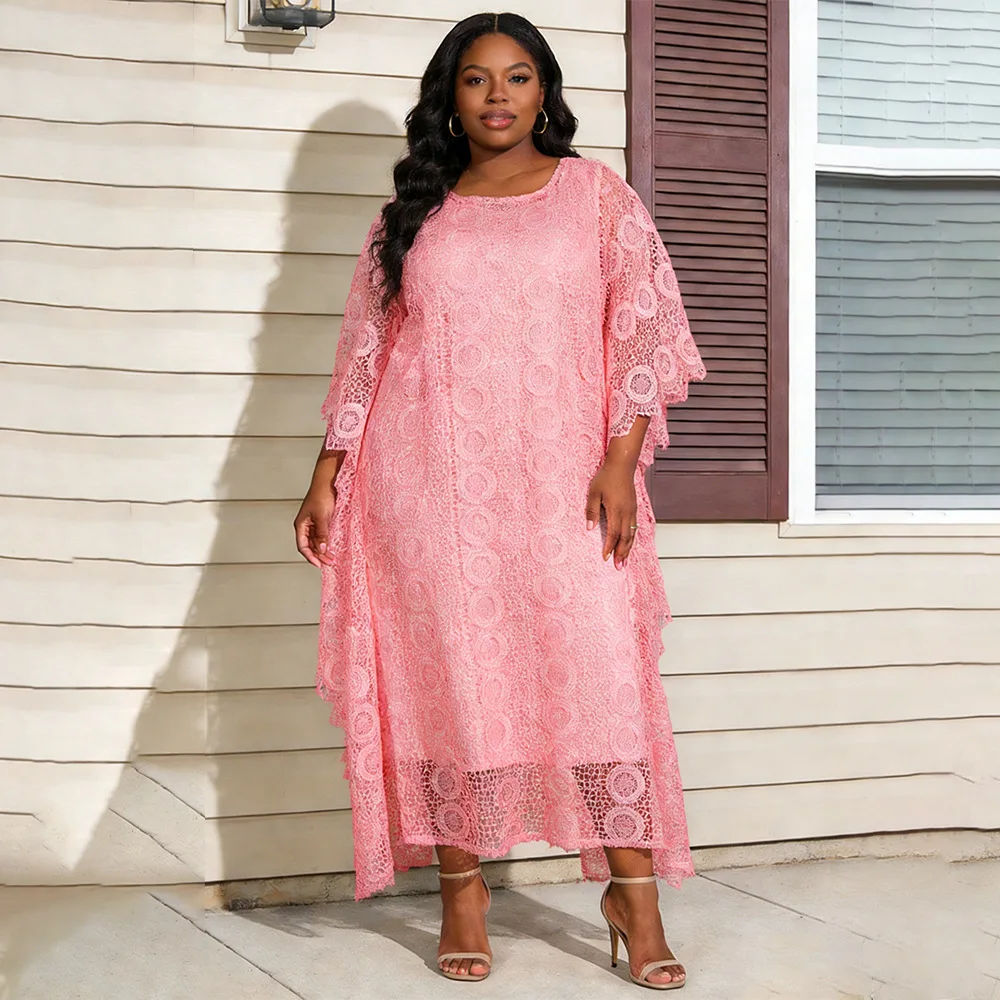

African Dresses for Women Traditional Dashiki Fashion Lace Boubou Inner Dress Wedding Party Gown Muslim Kaftan Maxi Dress Casual