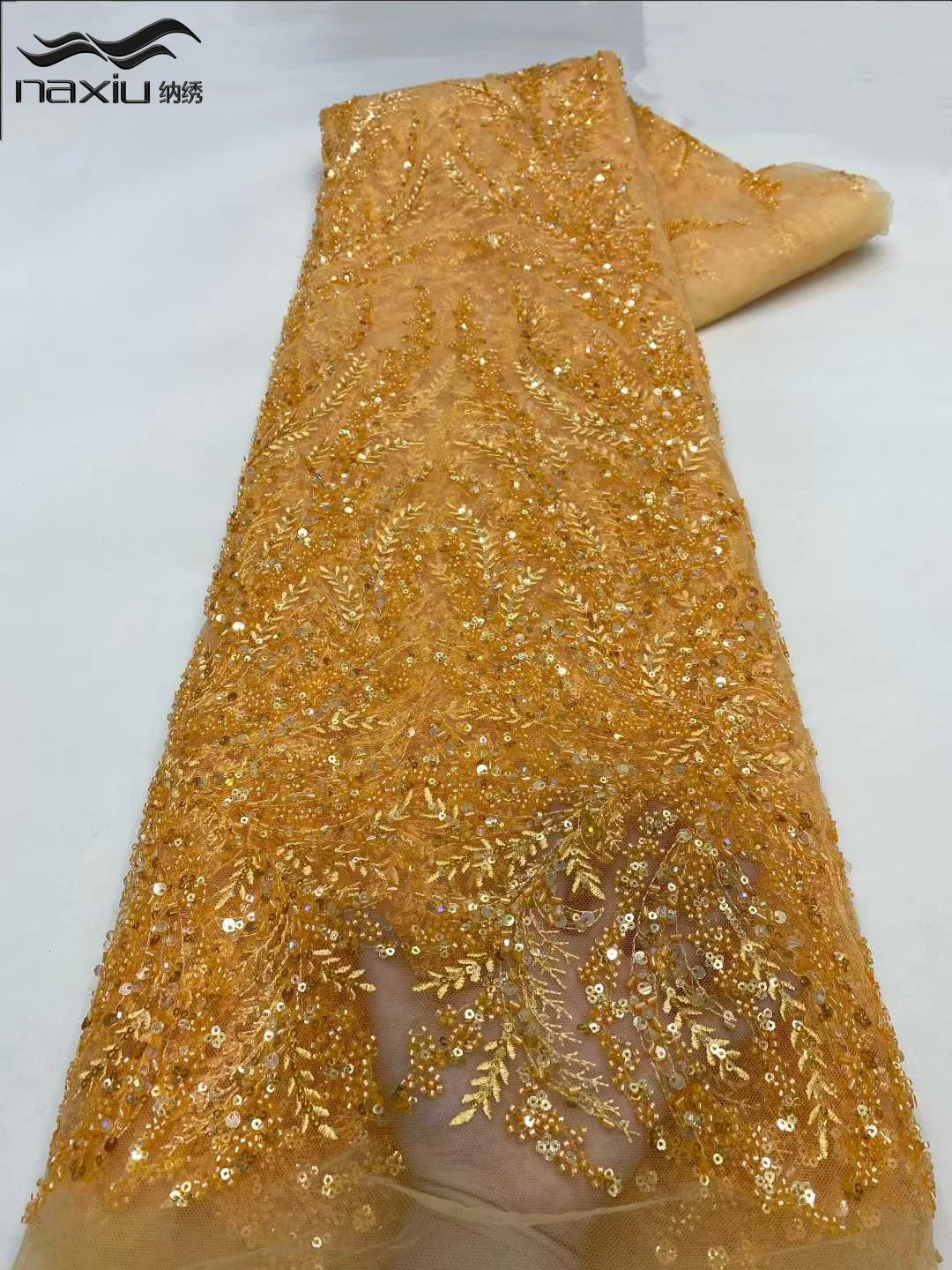 

Madison African Handmade Sequins Net Pearls Lace Fabric French Heavy Beaded Tulle Lace Fabric for Bridal Party Dress Material