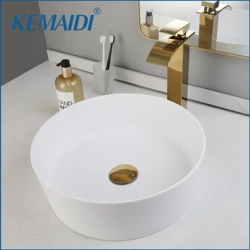 KEMAIDI Bathroom Vessel Sink White 15.2“ Vessel Sink Bowl With Gold Faucet Above Counter Oval Bowl Sinks For Bathroom,Hotal
