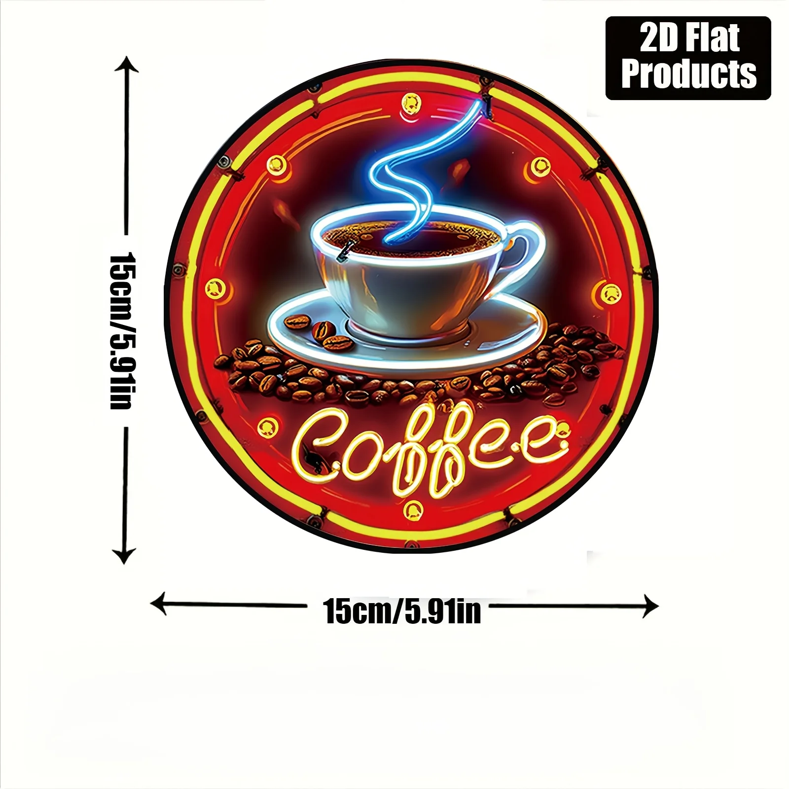 2D Flat, 2D Flat Vintage Coffee Sign Hanging Plaque, Blue Swirl with Coffee Beans - Rustic Aluminum Wall Art Suitable for Kitche