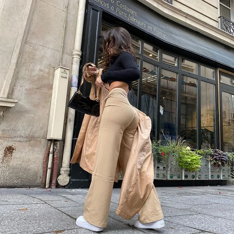 Casual Wide-leg Pants High-waist Pants 2023 Ladies British Khaki Fashion Wild Light Mature Temperament Fold Office Ladies