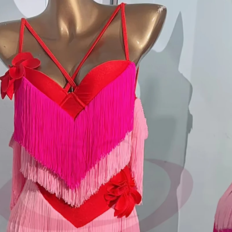 Vestido de dança latina high-end personalizado dupla camada dois tons borla tango feminino adulto e infantil palco roupas profissionais