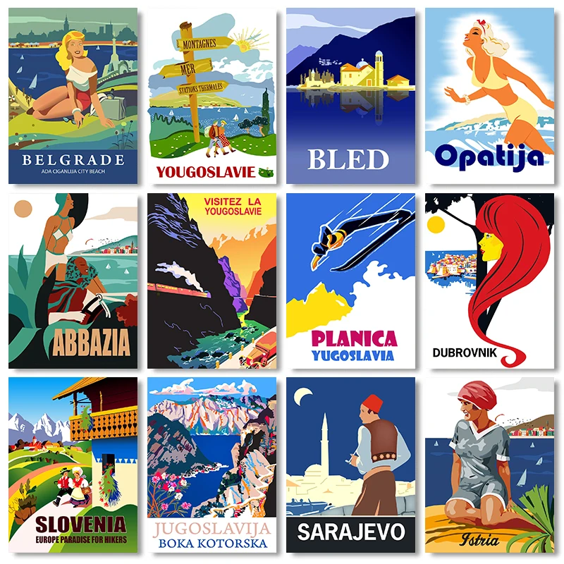 Bright Colors Vintage Travel Corner of The Mediterranean - Yugoslavia Posters Canvas Paintings Wall Art Pictures Home Decoration
