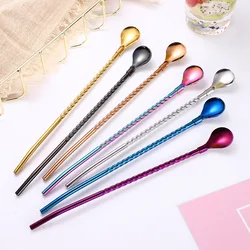 Long Twisted Straw Spoon Portable Gold Tea Scoop Reusable Colored Stainless Steel Straws Cocktail Coffee Stirring