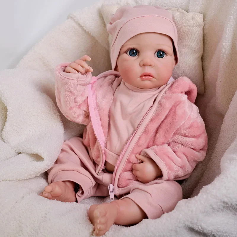 19inch Reborn Baby Daphnne Doll Full Vinyl Body with Hand Draw Hair 3D Skin Multiple Layers Painting with Visible Veins