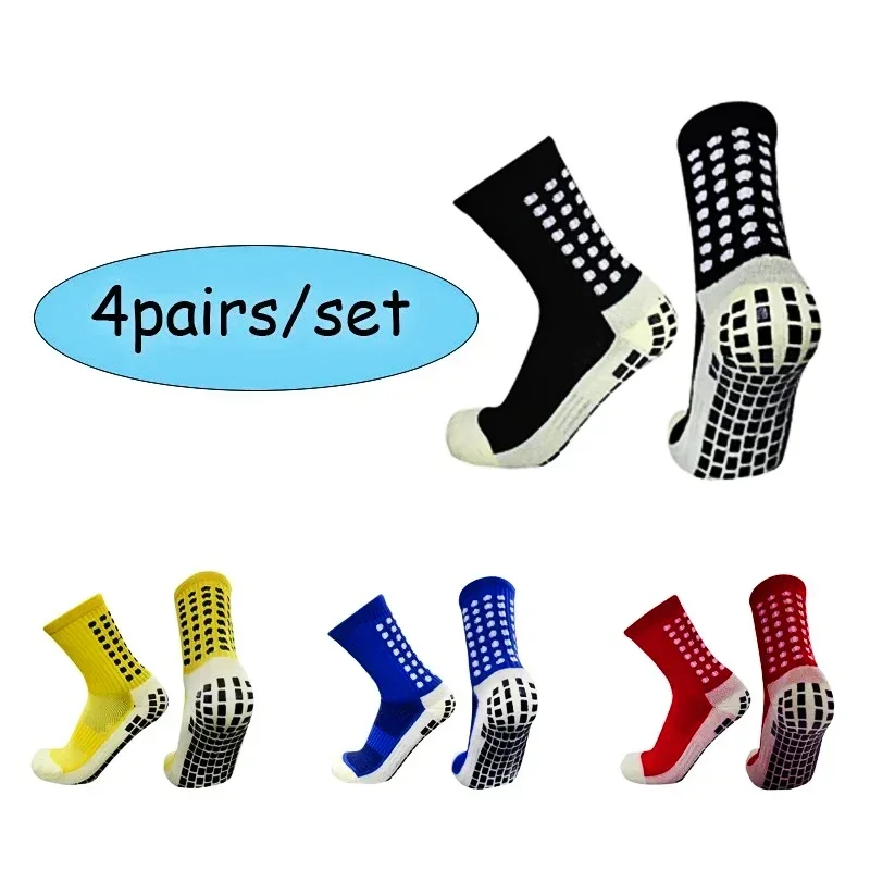 4 Paar neue Anti-Rutsch-Fußballsocken für Herren und Damen, Outdoor-Sport, Grip-Fußballsocken, Antideslizantes de Futbol, geeignet für alle