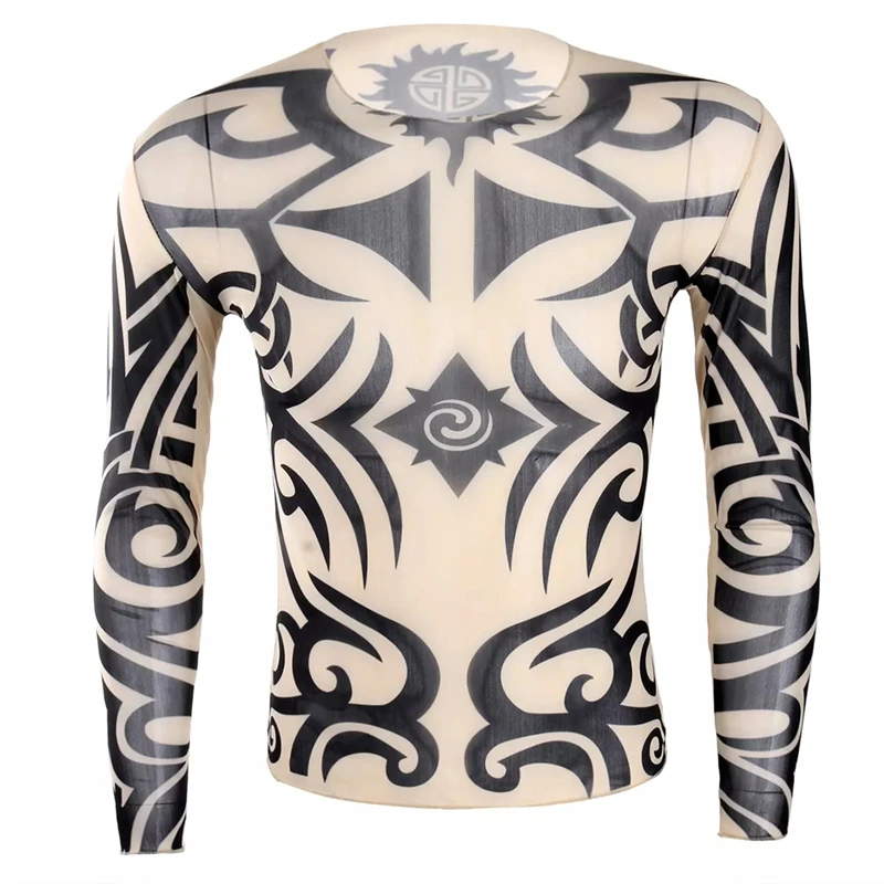 Trend Realistic Tattoo Graphic T Shirt For Men Spring Autumn Fashion 3D Printed Long Sleeve T-shirt Cool Streetwear Loose Tops