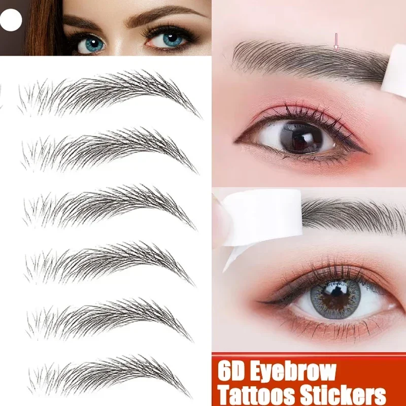 Autocollants de tatouages de sourcils 6D, autocollants de transfert d'eau de sourcils, autocollants de sourcils imperméables semblables à des cheveux pour la mise en forme du toilettage des sourcils